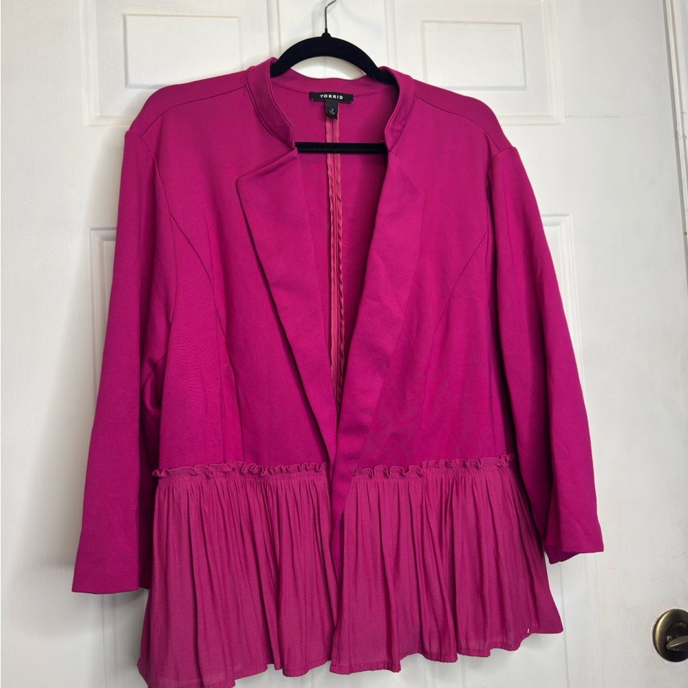 Torrid Fuchsia Women's Blazer with Ruffle Hem